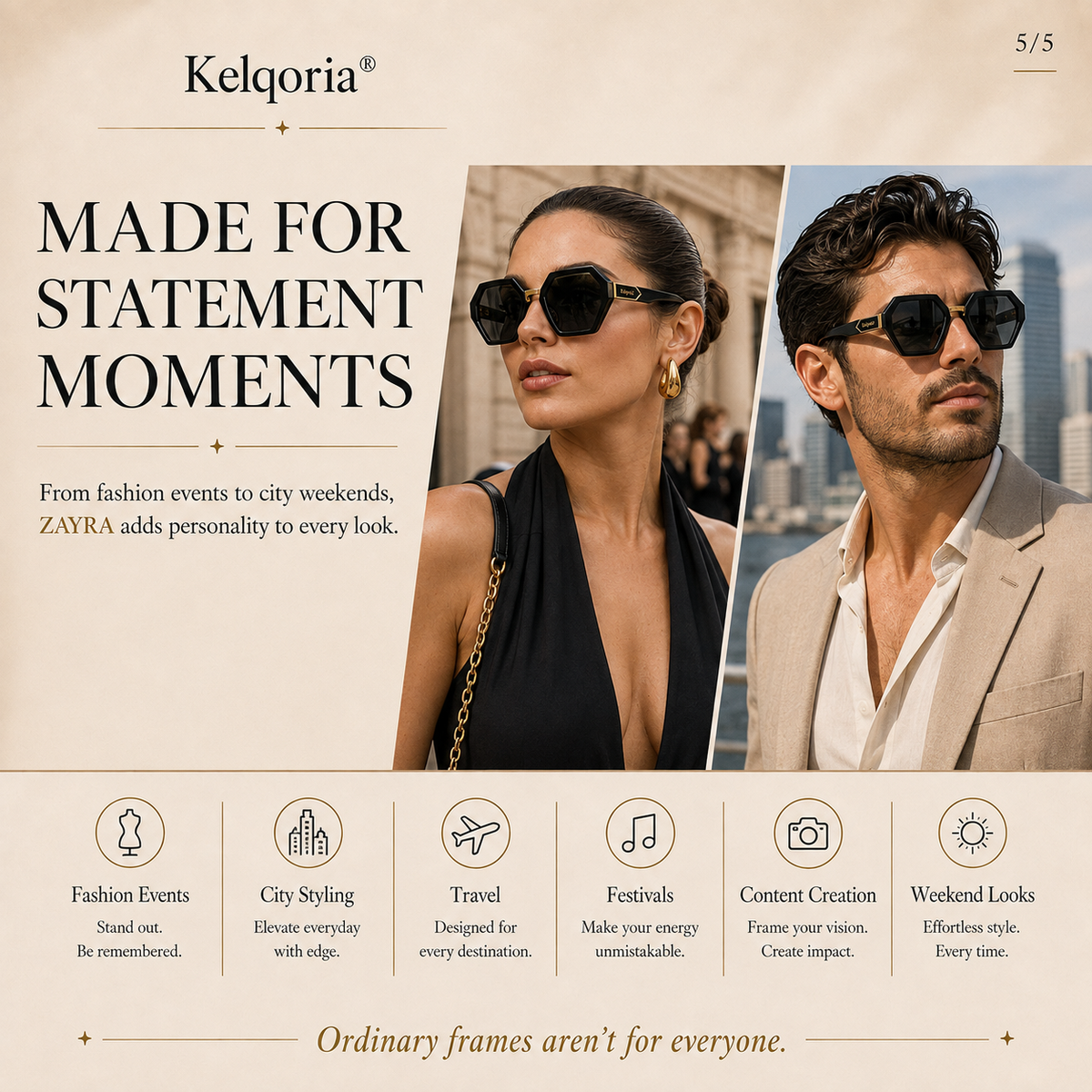 Kelqoria® ZAYRA Geometric Statement Sunglasses
