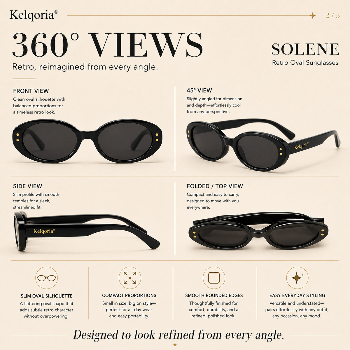 Kelqoria® SOLENE Retro Oval Sunglasses