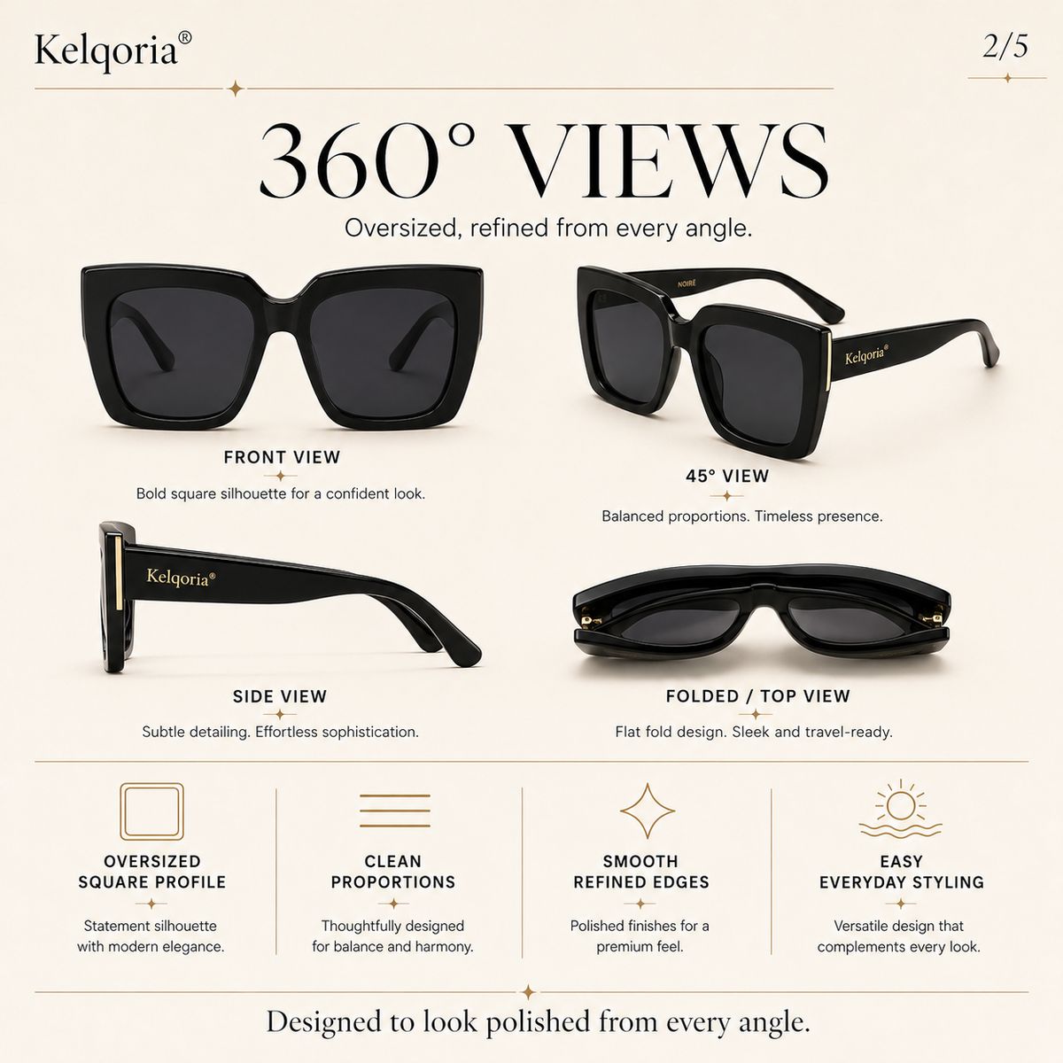 Kelqoria® NOIRÉ Oversized Square Sunglasses