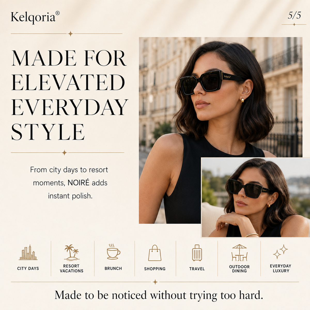 Kelqoria® NOIRÉ Oversized Square Sunglasses