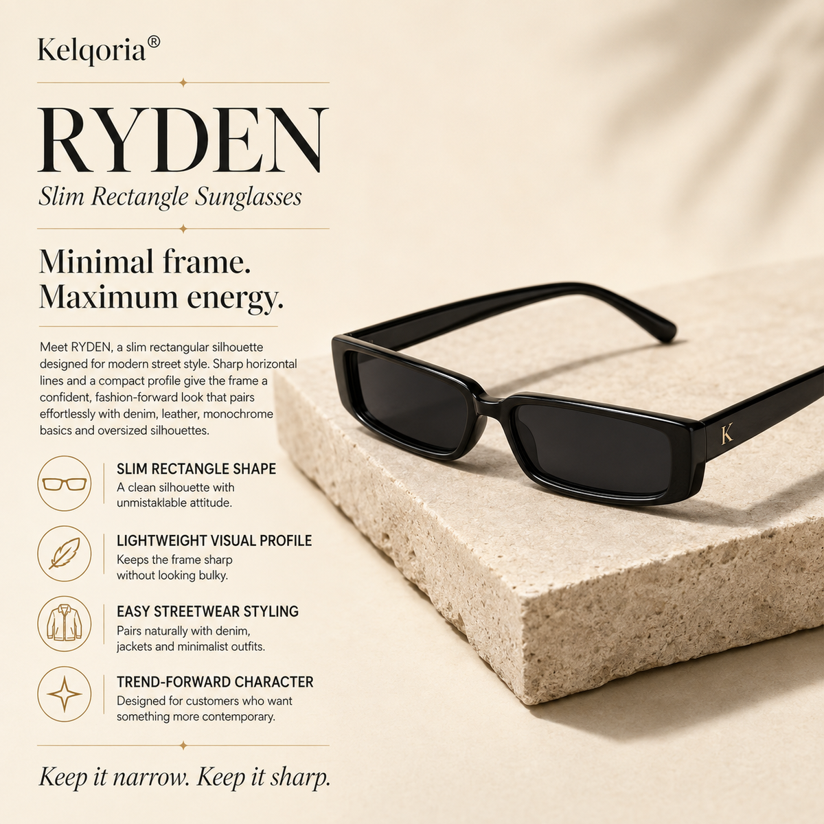 Kelqoria® RYDEN Slim Rectangle Sunglasses