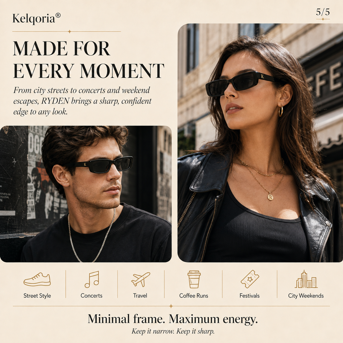 Kelqoria® RYDEN Slim Rectangle Sunglasses
