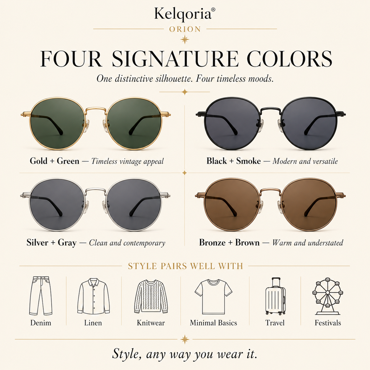 Kelqoria® ORION Vintage Round Sunglasses