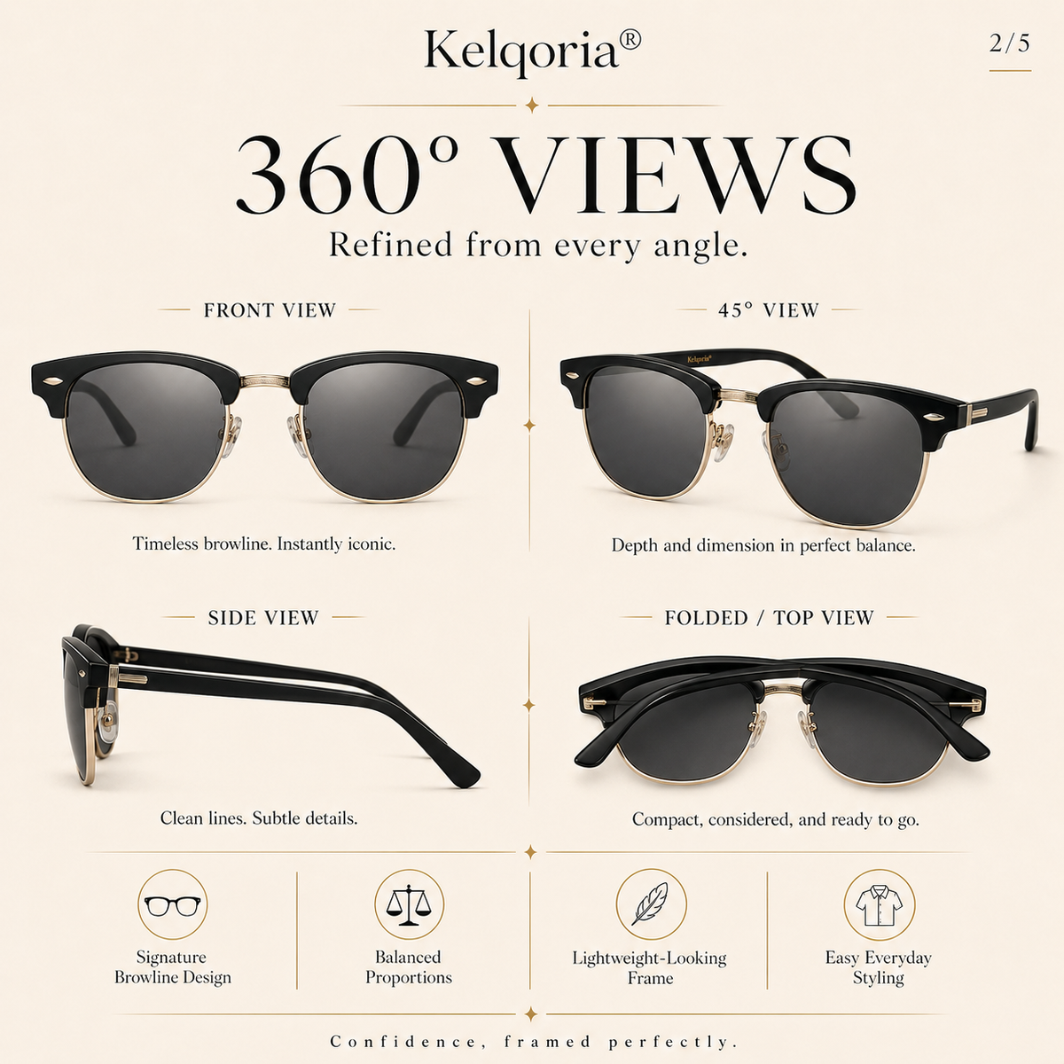 Kelqoria® VESPER Classic Browline Sunglasses
