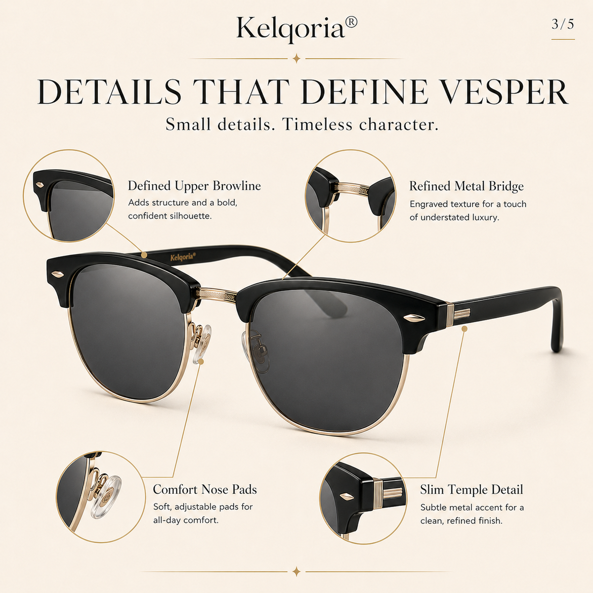 Kelqoria® VESPER Classic Browline Sunglasses