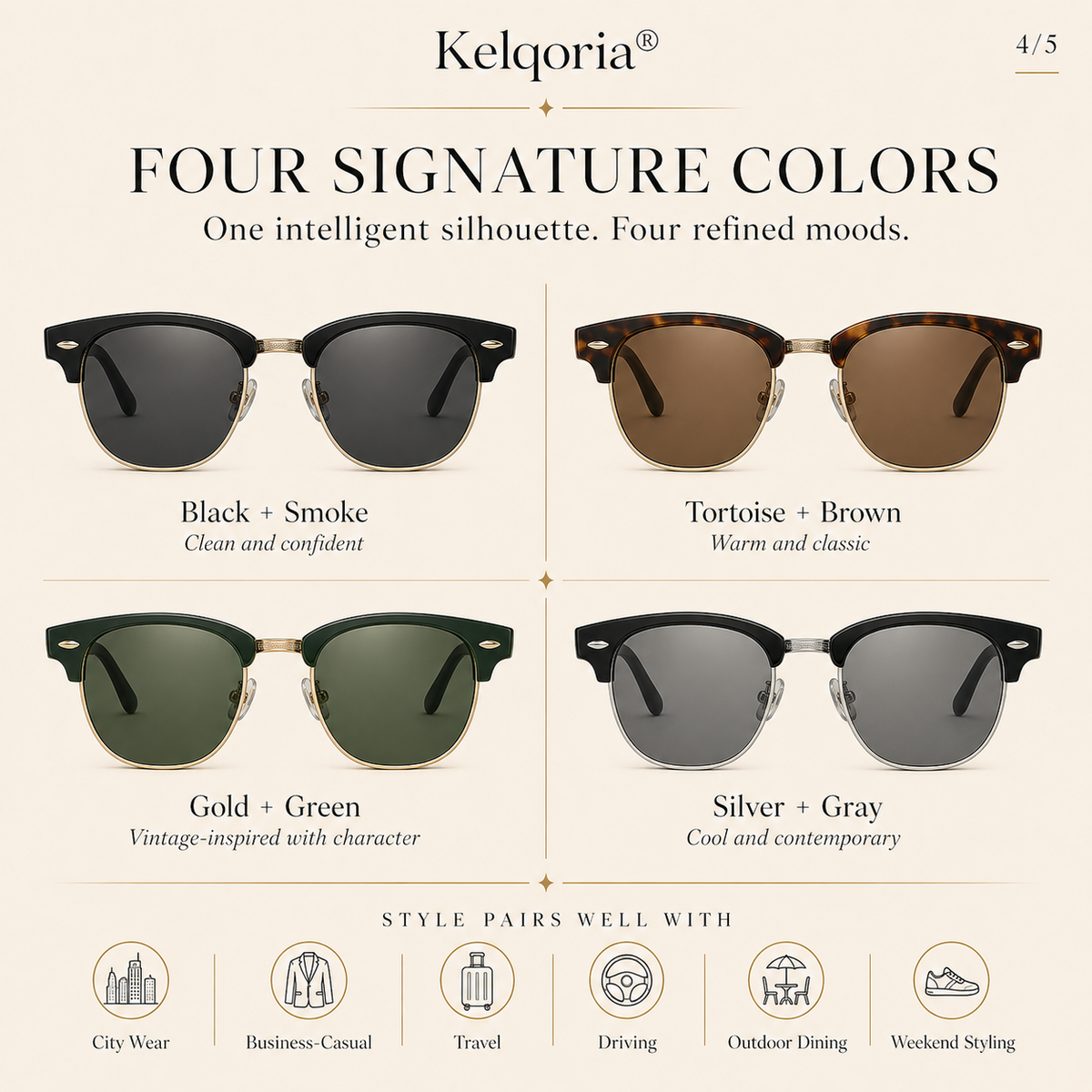 Kelqoria® VESPER Classic Browline Sunglasses