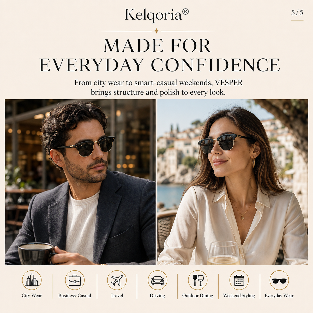 Kelqoria® VESPER Classic Browline Sunglasses