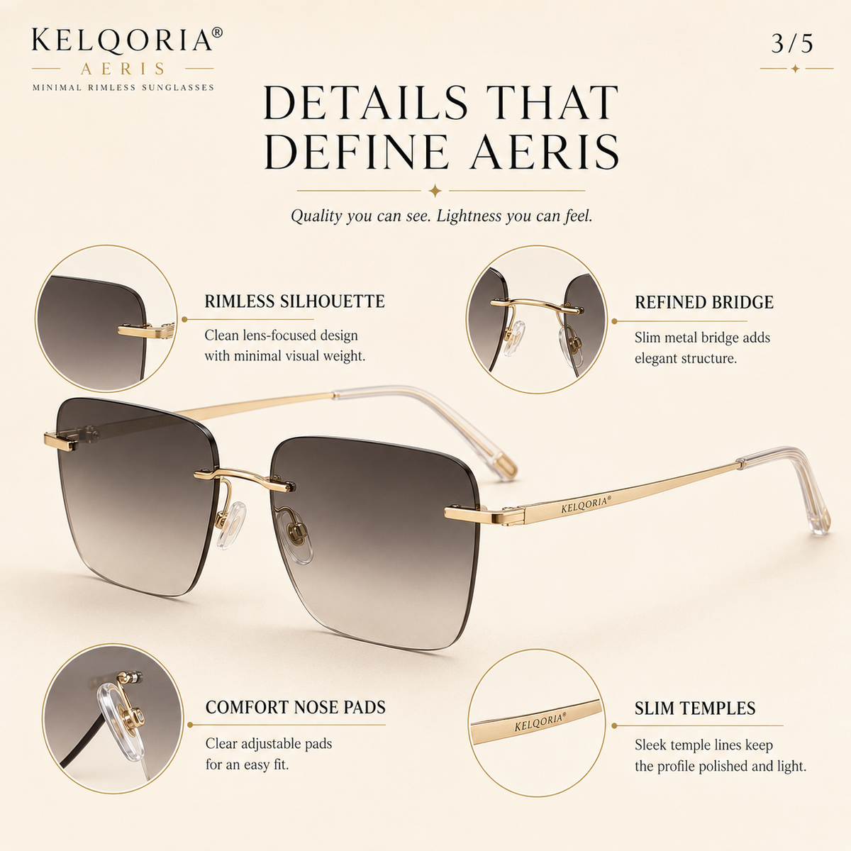 Kelqoria® AERIS Minimal Rimless Sunglasses
