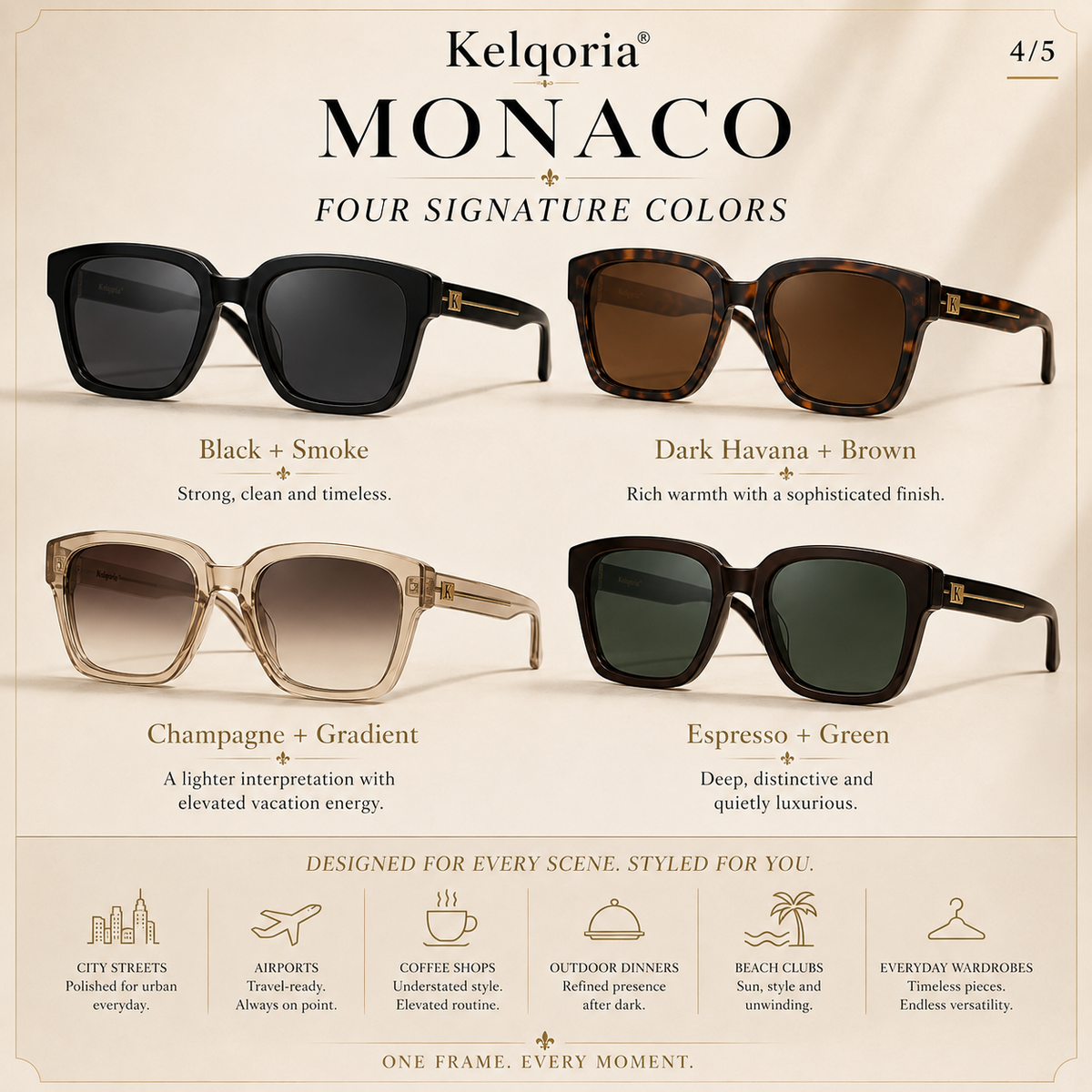 Kelqoria® MONACO Signature Square Sunglasses