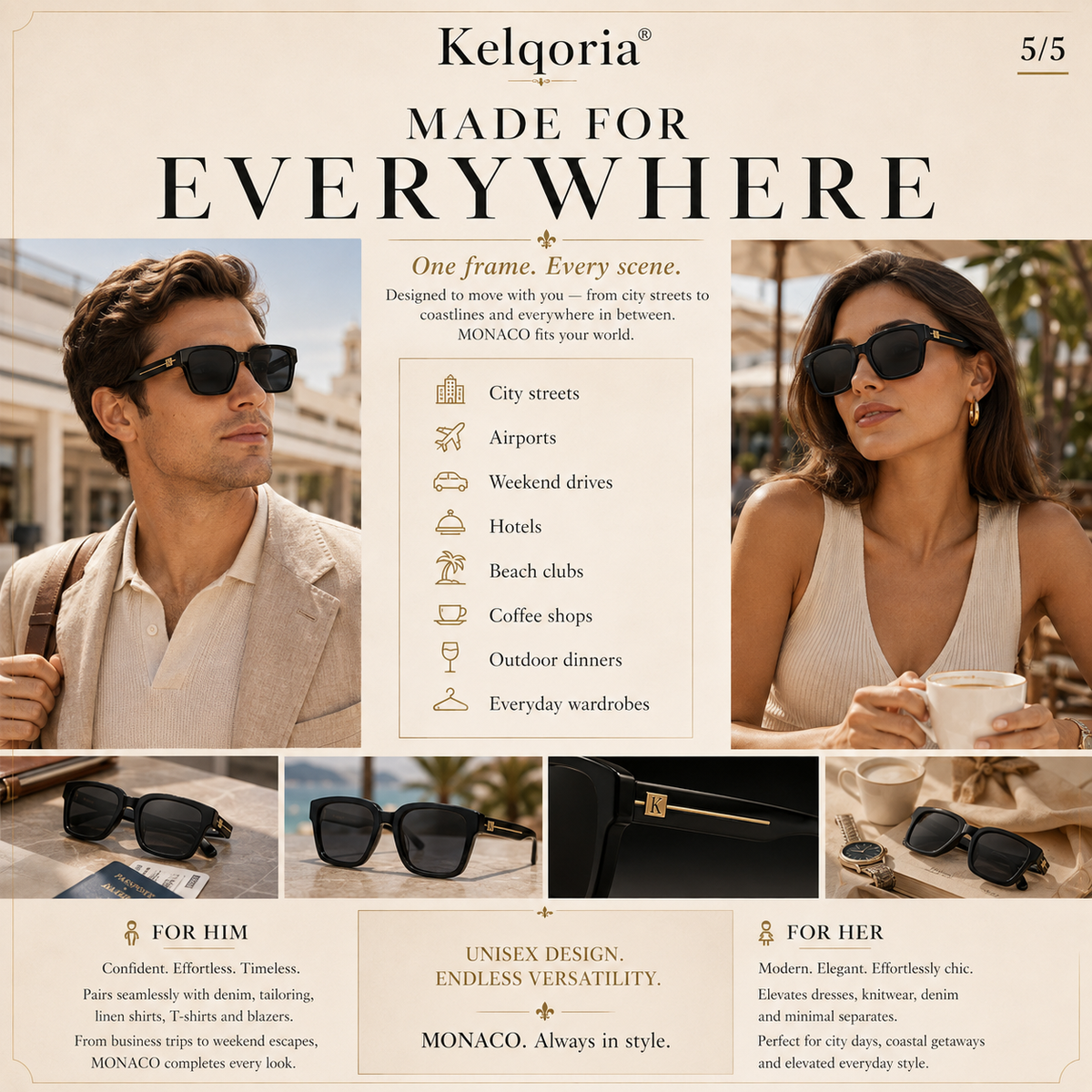 Kelqoria® MONACO Signature Square Sunglasses