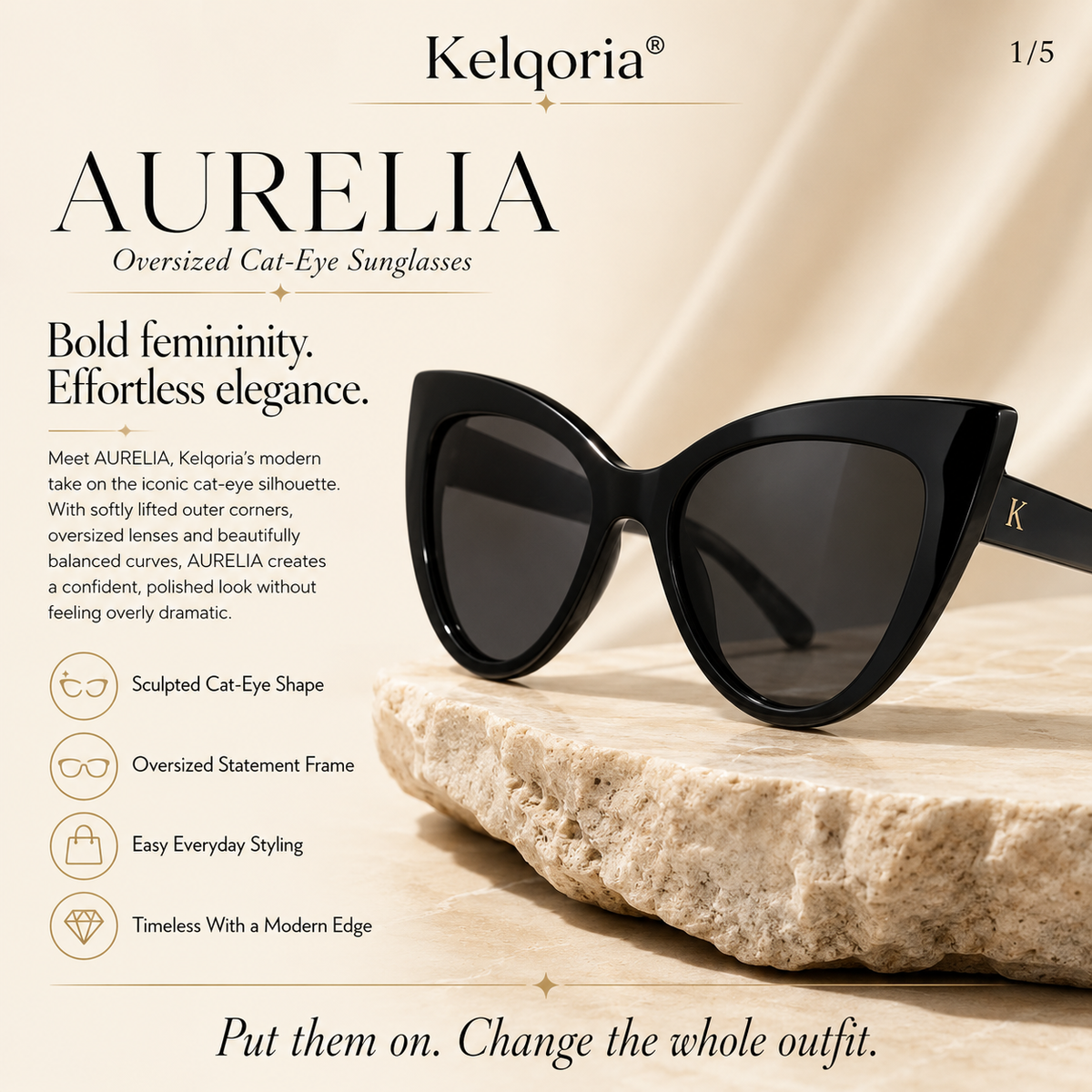 Kelqoria® AURELIA Oversized Cat-Eye Sunglasses