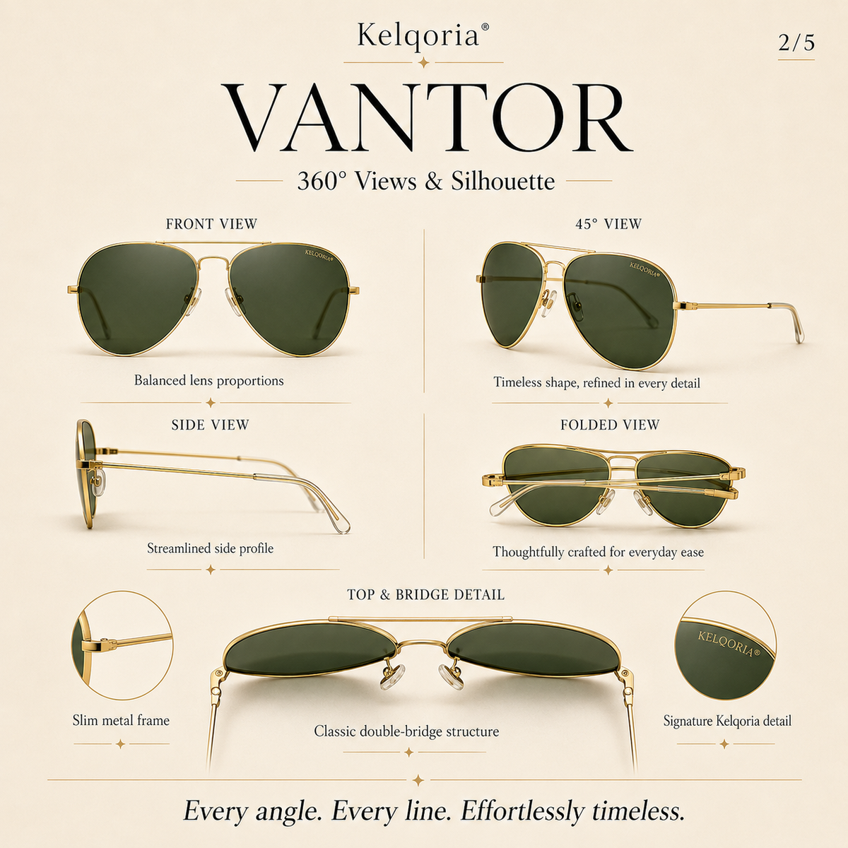 Kelqoria® VANTOR Classic Aviator Sunglasses