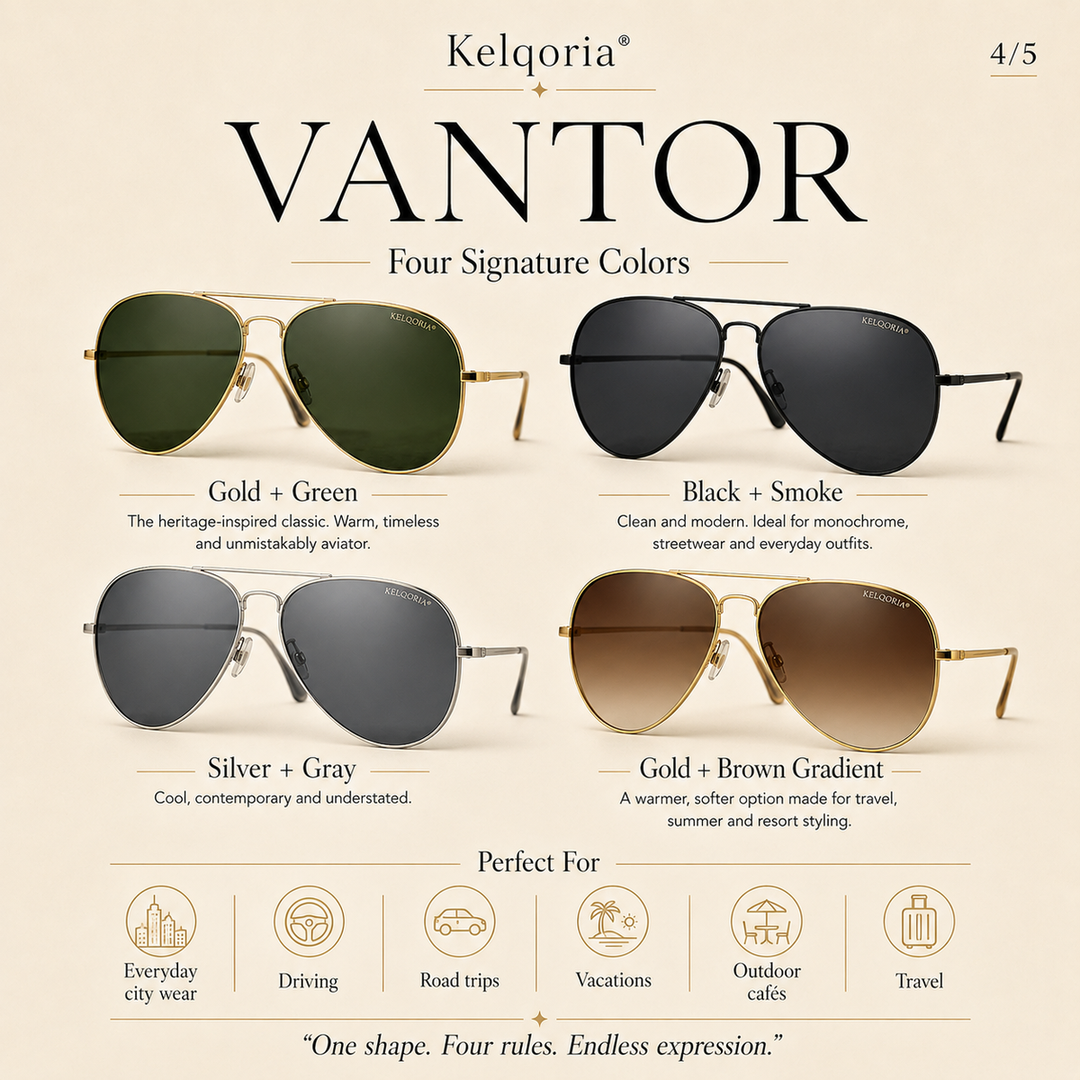 Kelqoria® VANTOR Classic Aviator Sunglasses