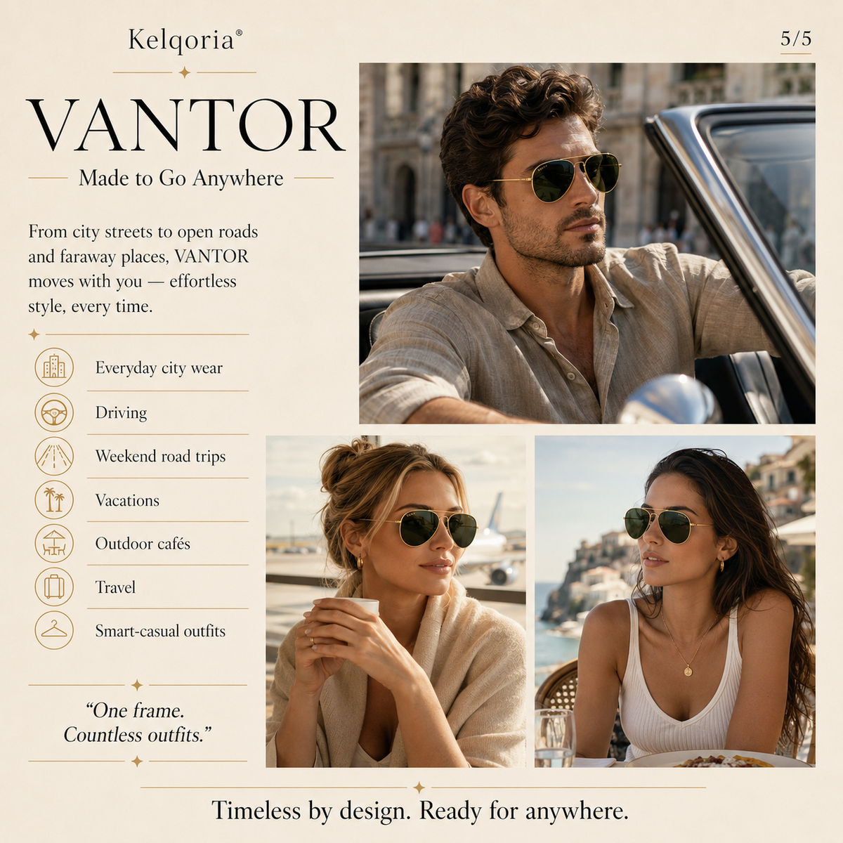Kelqoria® VANTOR Classic Aviator Sunglasses