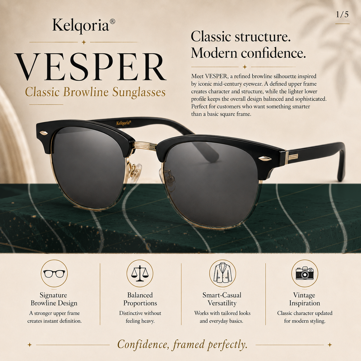 Kelqoria® VESPER Classic Browline Sunglasses